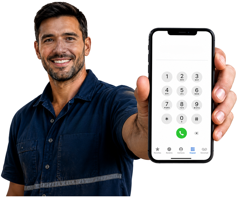 Bexley Blocked Drains plumber holding a phone — call 1300 261 965